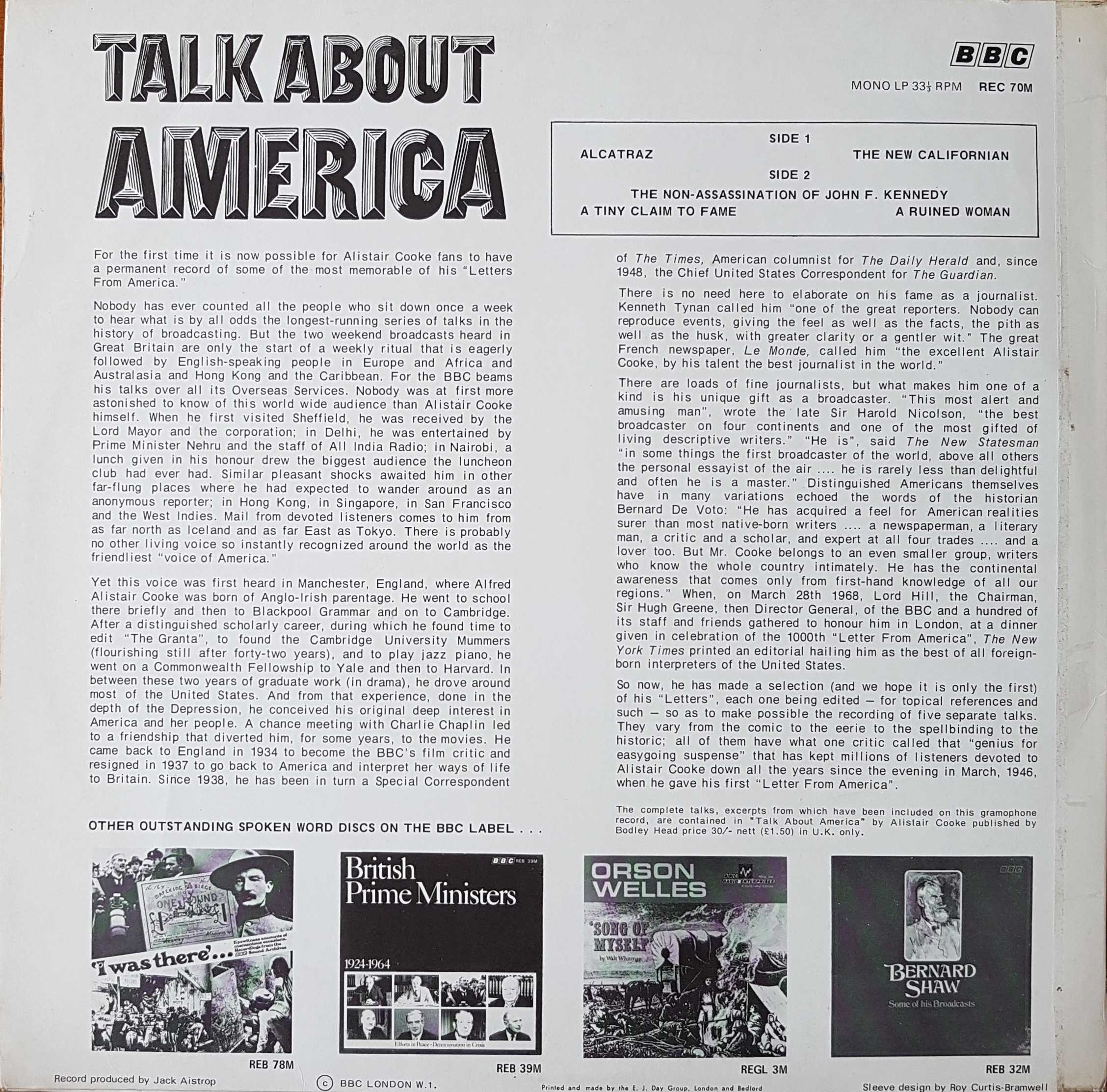 Picture of REC 70 Talk about America by artist Alistair Cooke from the BBC records and Tapes library
